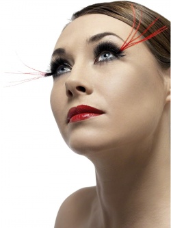 Black Eyelashes with Red Long Plumes