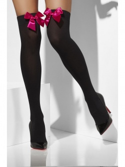 Opaque Hold-Ups, Black - with Fuchsia bow