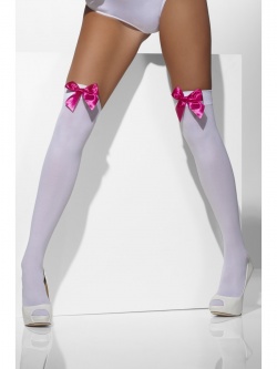 Opaque Hold-Ups, White, with Fuchsia bow
