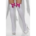 Opaque Hold-Ups, White, with Fuchsia bow