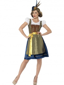 Traditional Deluxe Heidi Bavarian costume, Green, with Dress & Apron