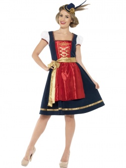Traditional Deluxe Claudia Dirndl Costume, Red, with Dress & Apron