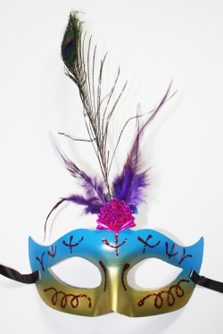 Blue Venetian Eyemask With Feather