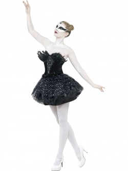 Gothic Swan Masquerade Costume, Black, With Dress