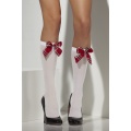 Opaque Knee High Socks, White, with Red Bow