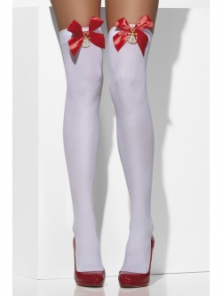 Opaque Hold-Ups, White, with Red Bows