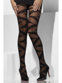 Sheer Tights, Black, Bondage Print 