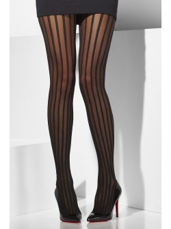 Sheer Tights, Black, Vertical Stripes 