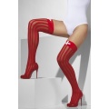 Sheer Hold-Ups, Red, With Vertical Stripes