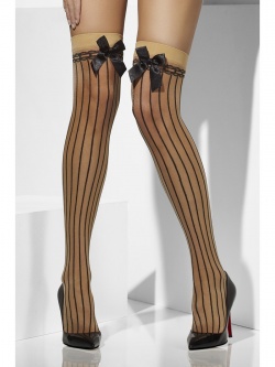 Sheer Hold-Ups, Nude, Vertical Stripes 