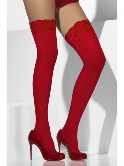 Sheer Hold-Ups, Red, Lace Tops 