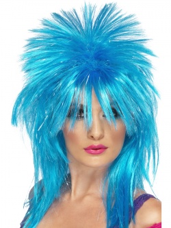 Sparkle Rock Diva Wig, Blue, Long Mullet 