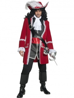 Authentic Pirate Captain Costume, Jacket, Trousers, Top Attached Belt & Cravat