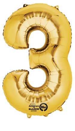 Mini Shape Number "3" Gold Foil balloon
