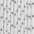 Paper straws - White with silver stars