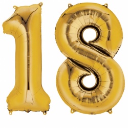 Number "18" Gold Foil Balloons